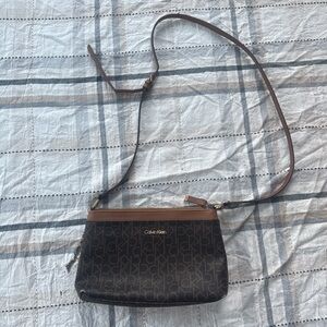 Calvin Klein Monogram Crossbody Bag in Dark Brown